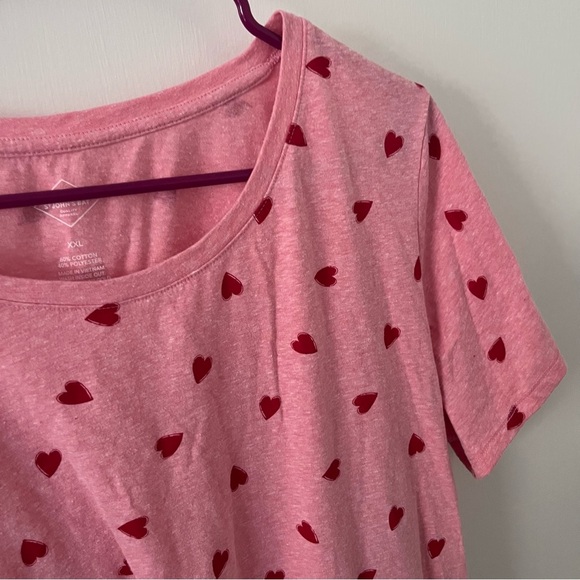 St. John’s Bay Heart Print T-Shirt Feminine Girly Valentine’s Day Pink Red XXL - Picture 2 of 6